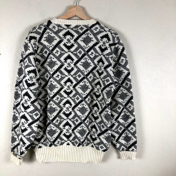 𝅺vintage Puritan Sweater Cream Gray Print Shetland Wool Blend Knit Size Large - Picture 2 of 11